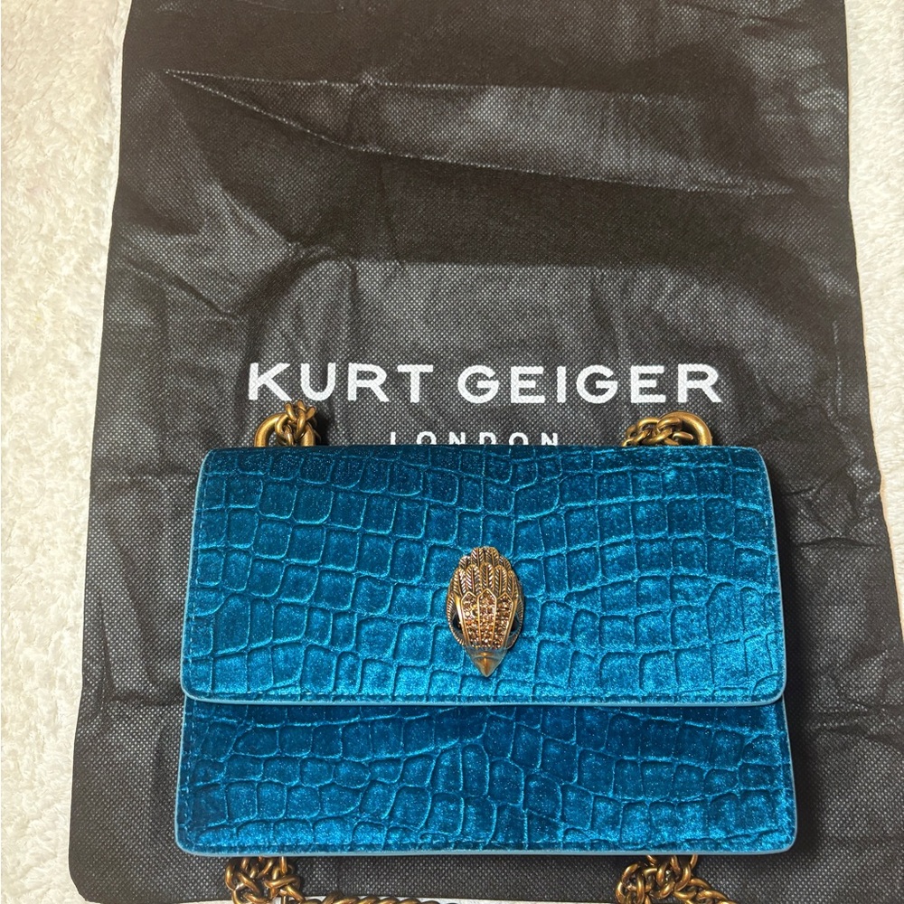 Kurt Geiger Croc Embossed Mini Velvet Kensington Bag